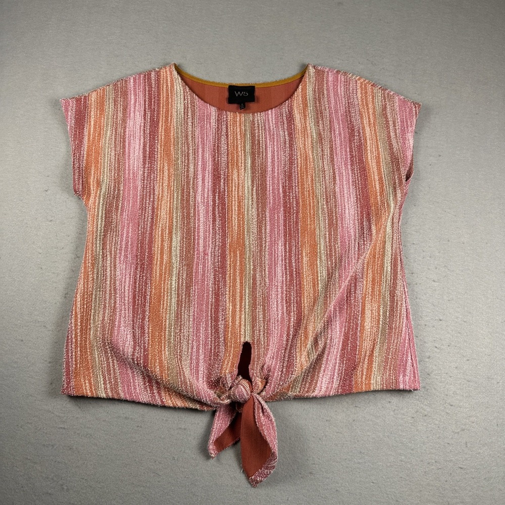 Anthropologie W5 Concepts Blouse Womens S Coral Striped Textured Tie Front Hem
